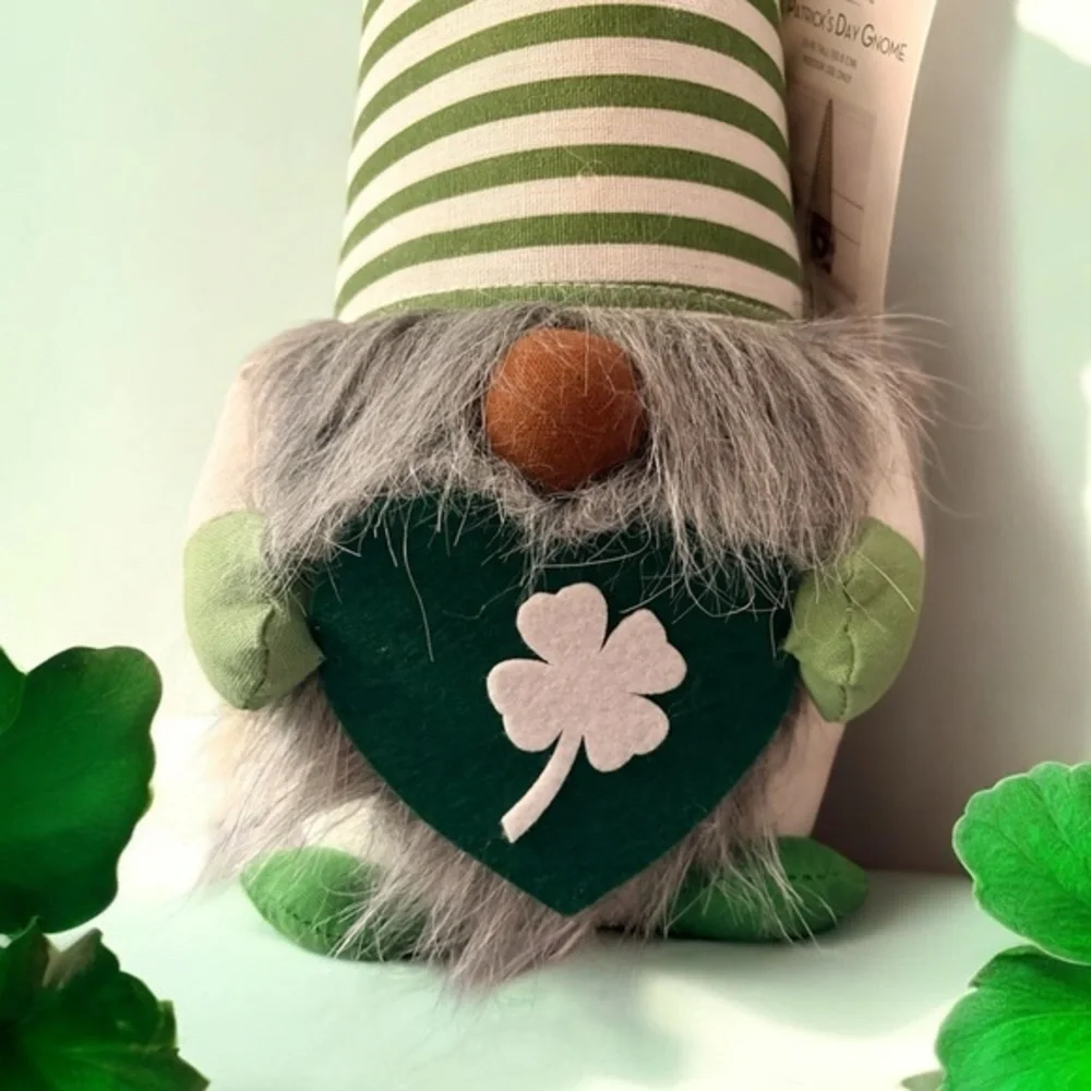 NWT Huntington Home 20” St Patrick’s Day Green and Cream Striped Gnome Plush